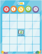 Blank light blue IXL bingo board with Free Space in the center square.